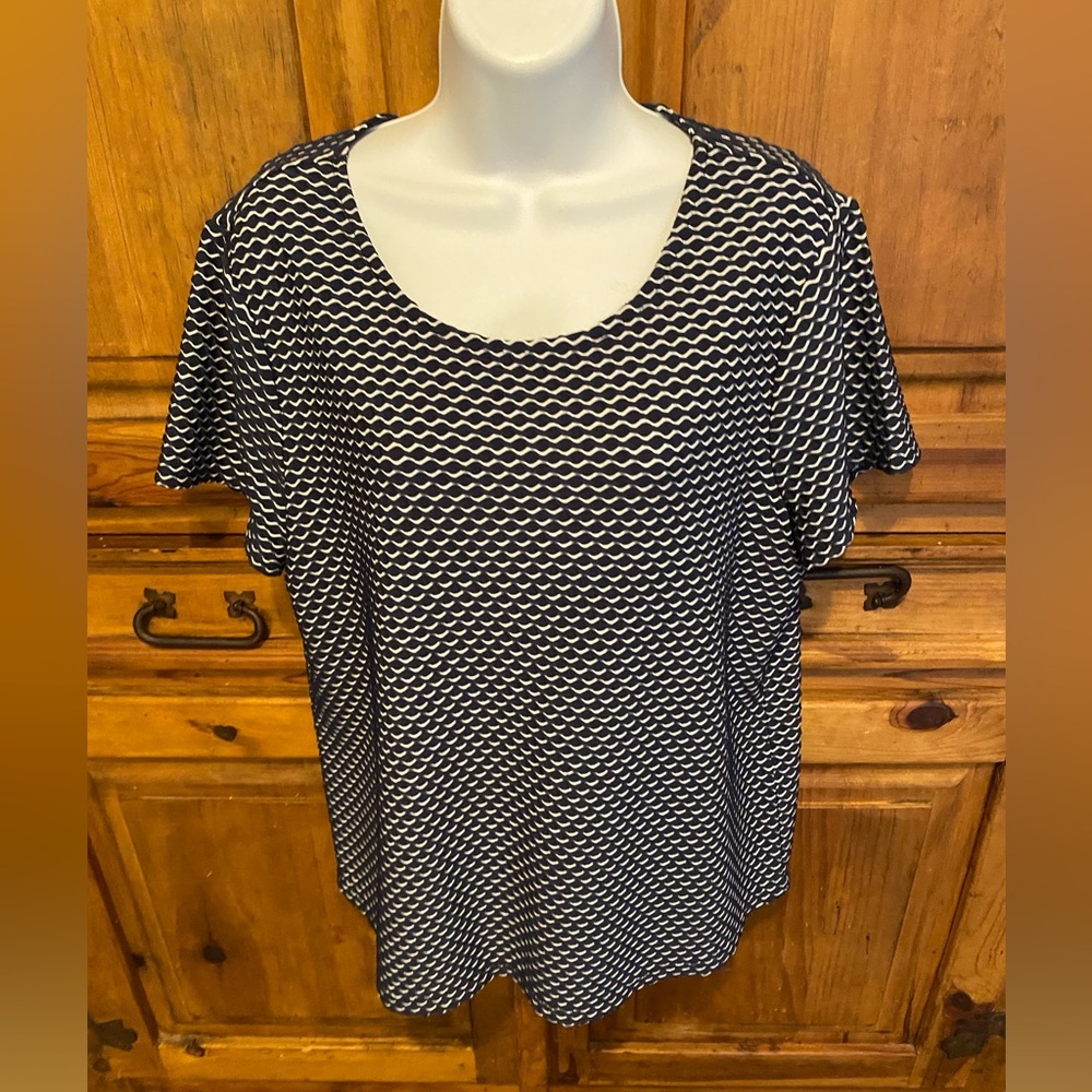 Easywear by Chico's Nautical Waffle Weave Stretch Coastal Blue White ss 2 lg